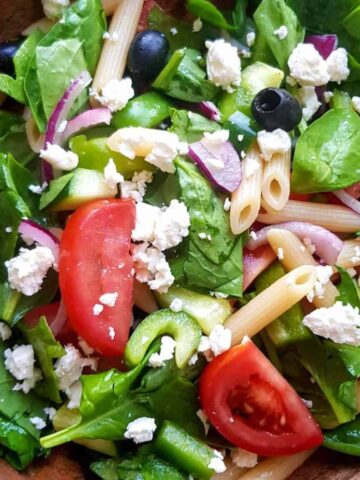 greek salad with penne.