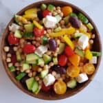 Salad with chickpeas, feta and vegetables.