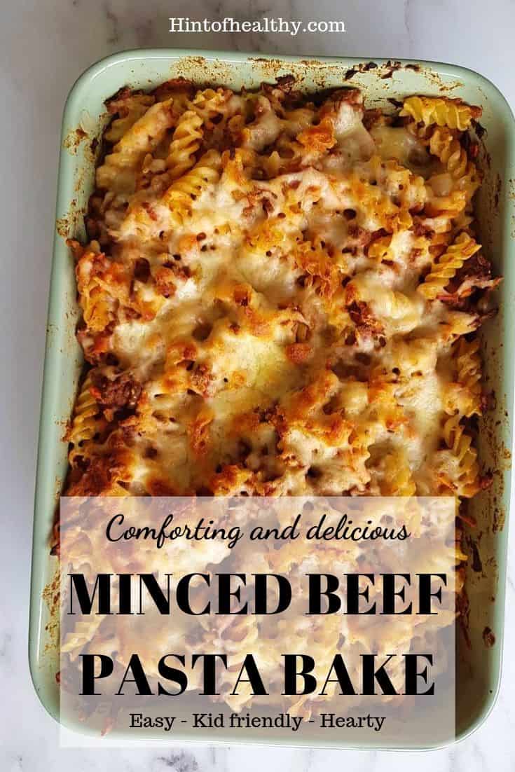 Minced beef pasta bake Pinterest icon.