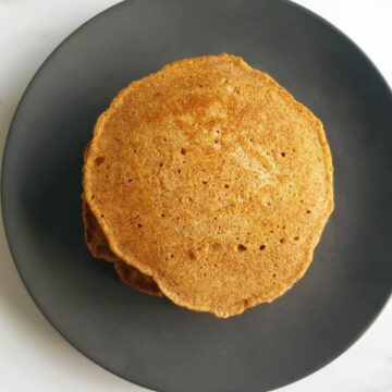Gingerbread flavored pancake on a plate.