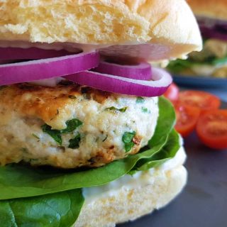 close up of greek turkey burger.