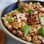 skillet with chicken,feta and couscous.