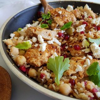 skillet with chicken,feta and couscous.