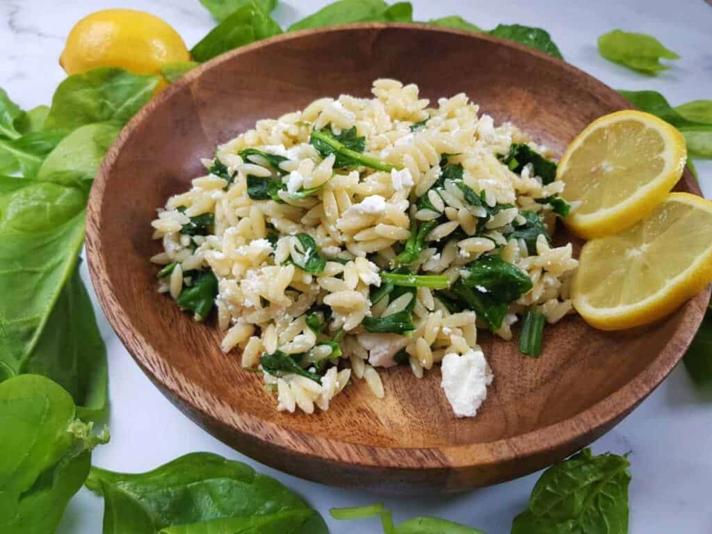 Orzo salad with spinach, feta and lemon Hint of Healthy