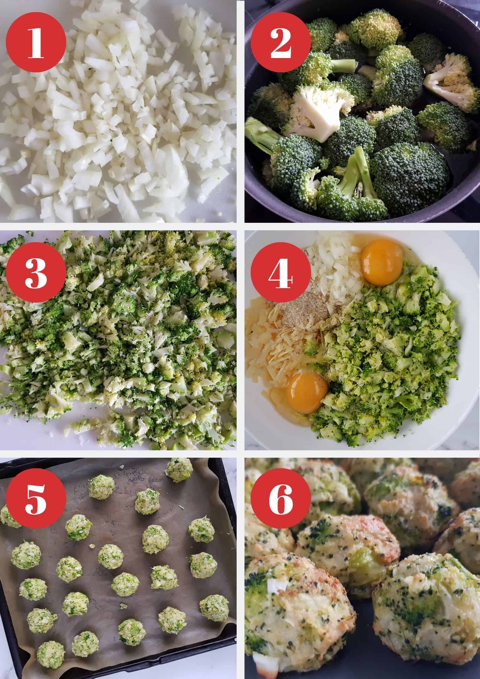 Infographic showing step by step how to make broccoli and cheese balls.