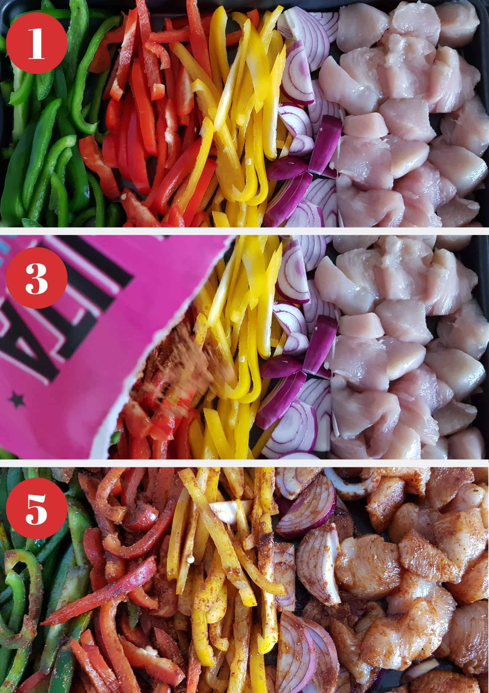 Infographic showing How to make sheet pan fajitas.