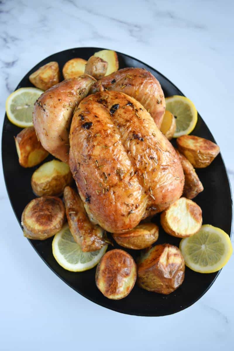 Roasted chicken with rosemary and lemon.