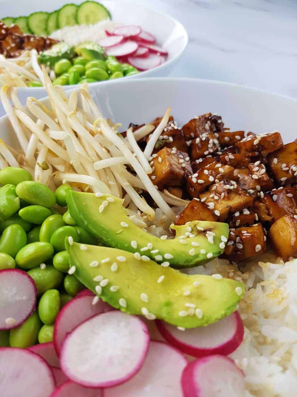 Teriyaki tofu bowls.