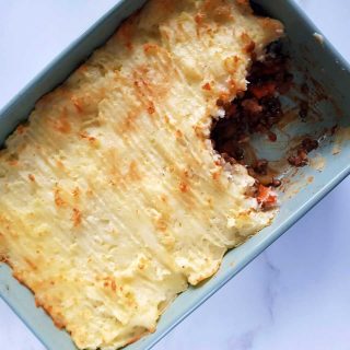 cottage pie in a casserole dish.