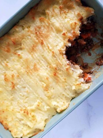 cottage pie in a casserole dish.