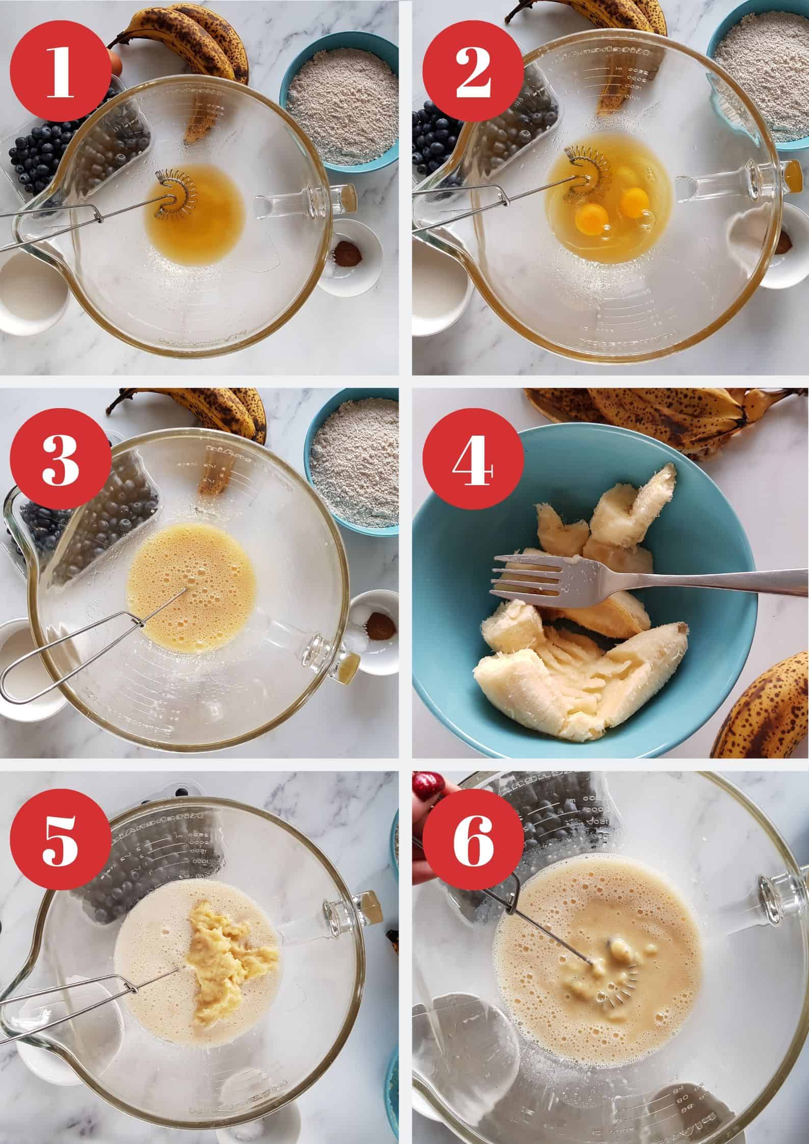 Infographic showing how to make banana bread.