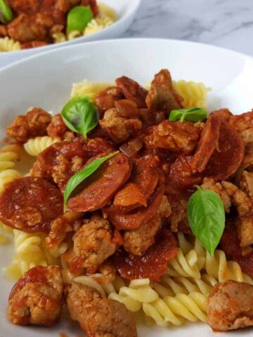 sausage and chorizo pasta.