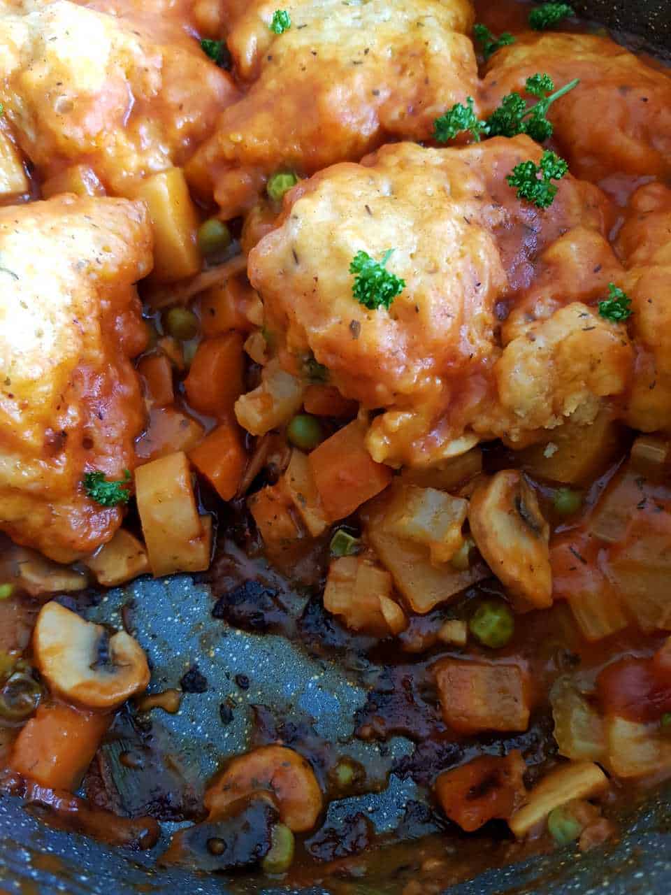 Vegan stew with dumplings.