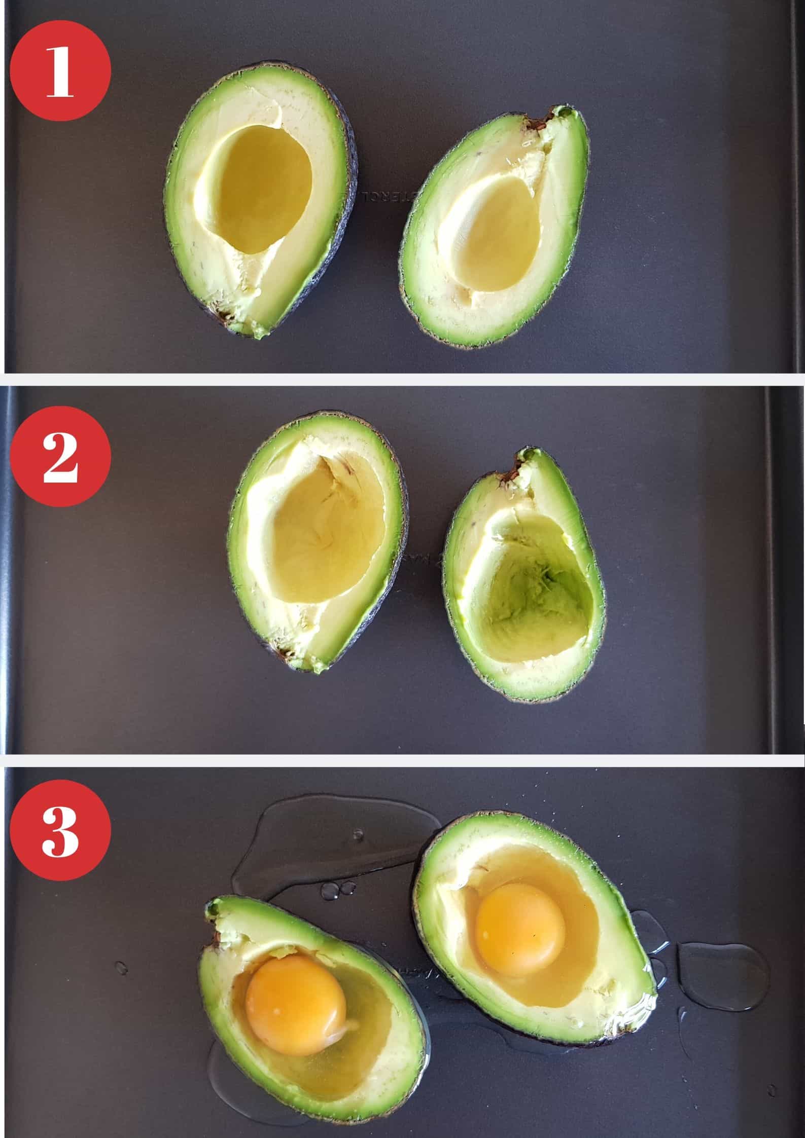 Infographic showing how to make egg in avocado.