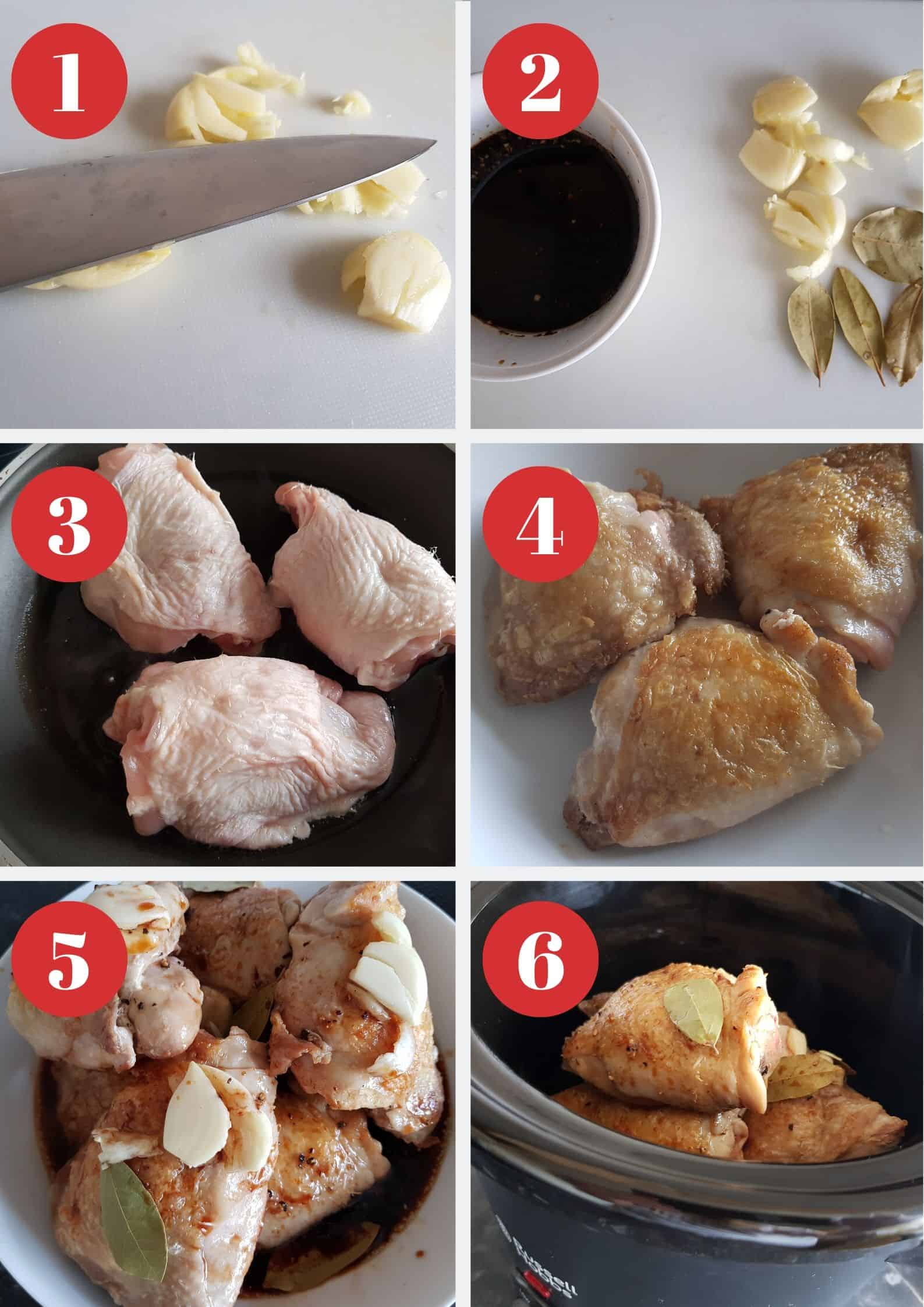 Infographics showing how to make chicken adobo.