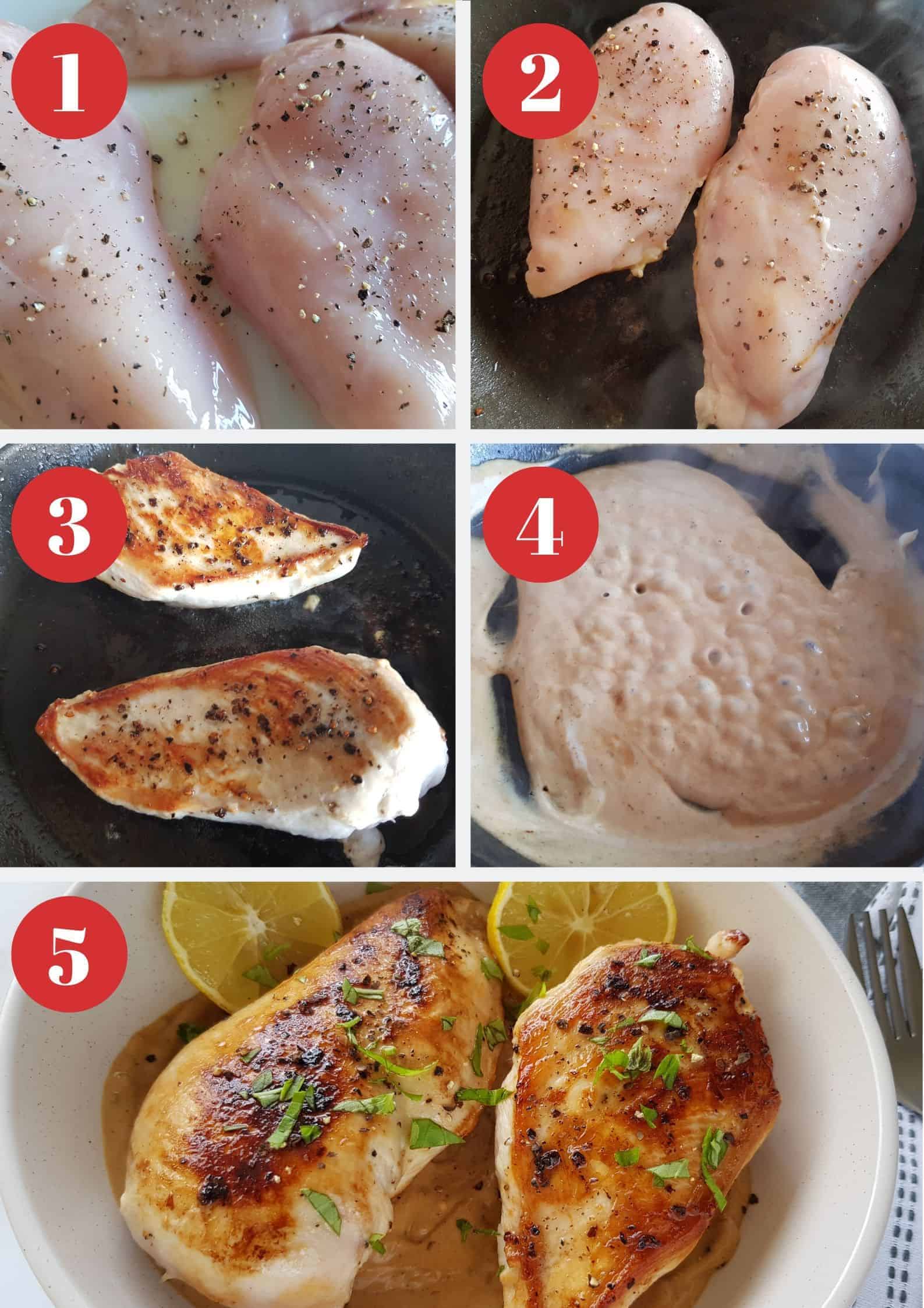 Infographic showing How to make lemon pepper chicken breast.