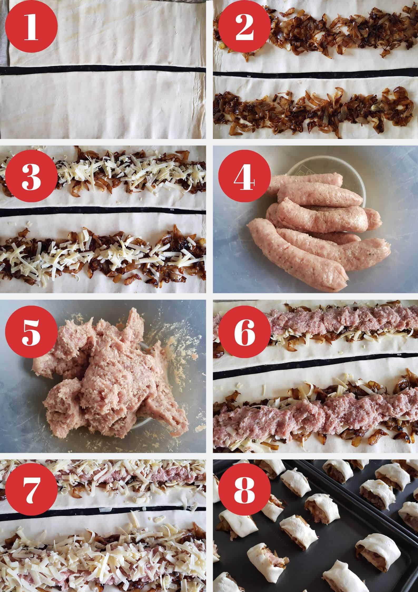Infographic showing how to make sausage rolls.