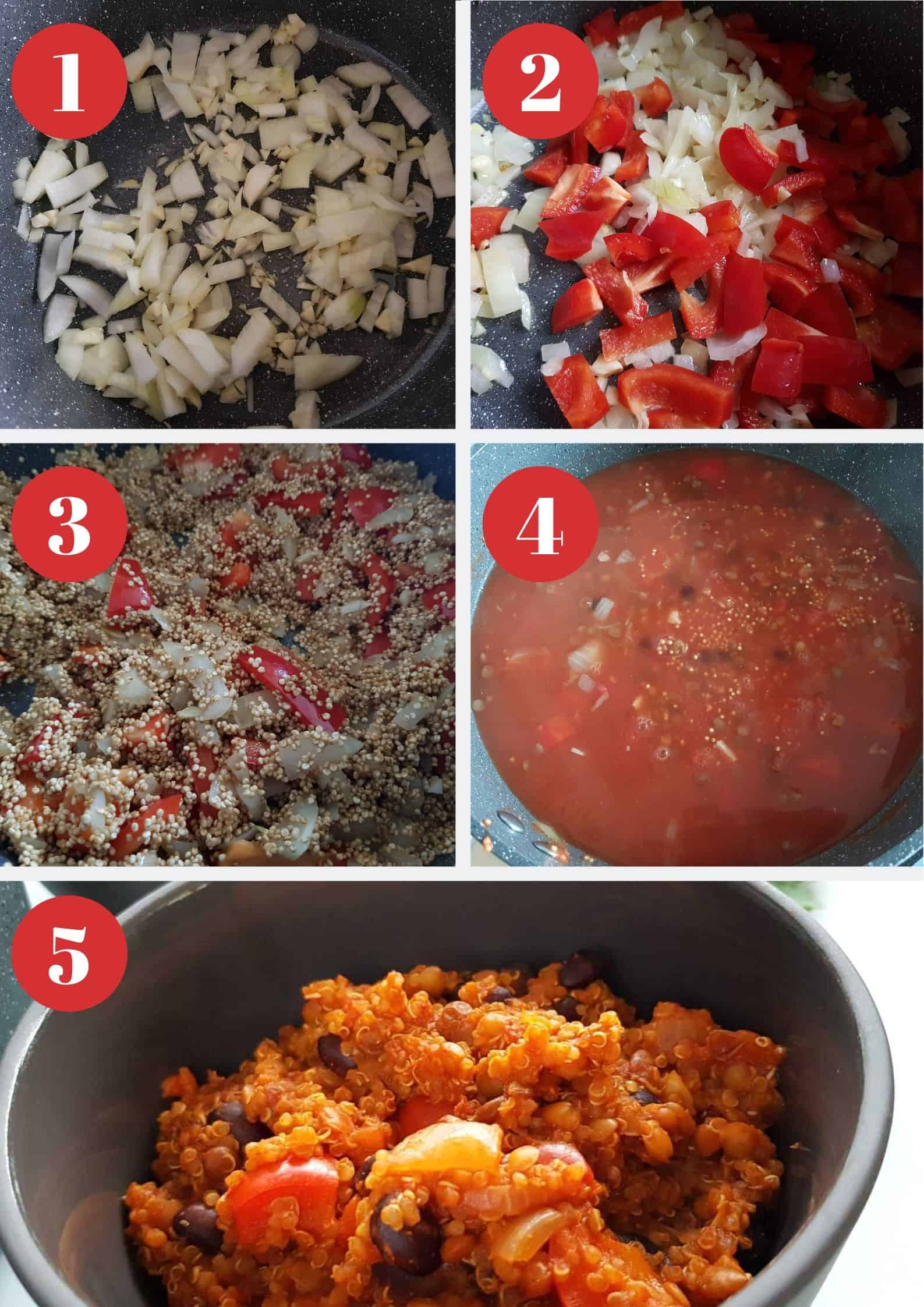 Infographic showing How to make vegetarian chili with quinoa.