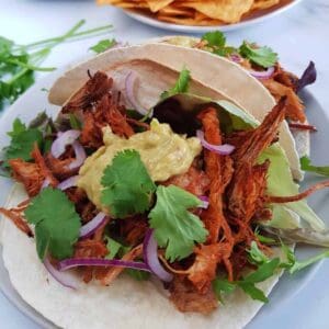 crispy pork carnitas with guacamole.