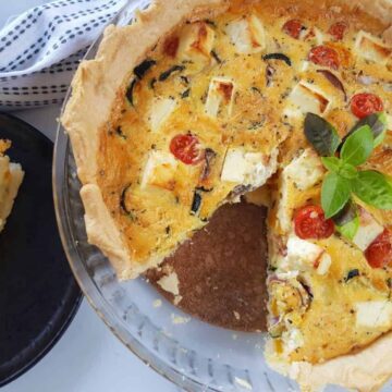 quiche with feta cheese and veggies.