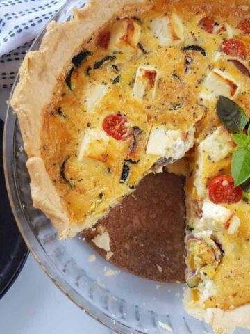 quiche with feta cheese and veggies.