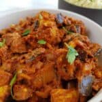 indian curry with eggplant and chicken.