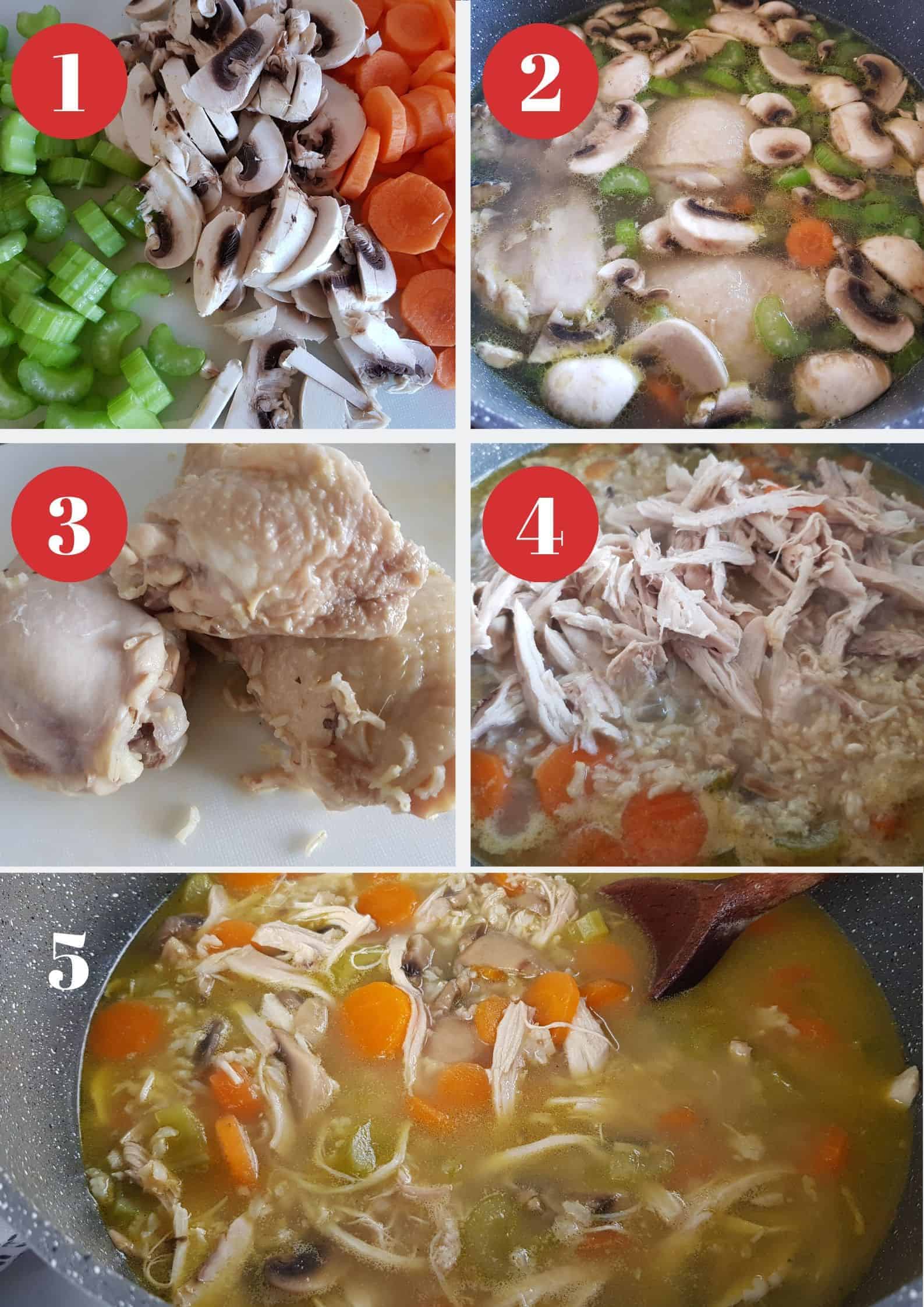 Infographic showing How to make chicken and rice soup.