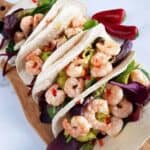 shrimp tacos with lime and chili.