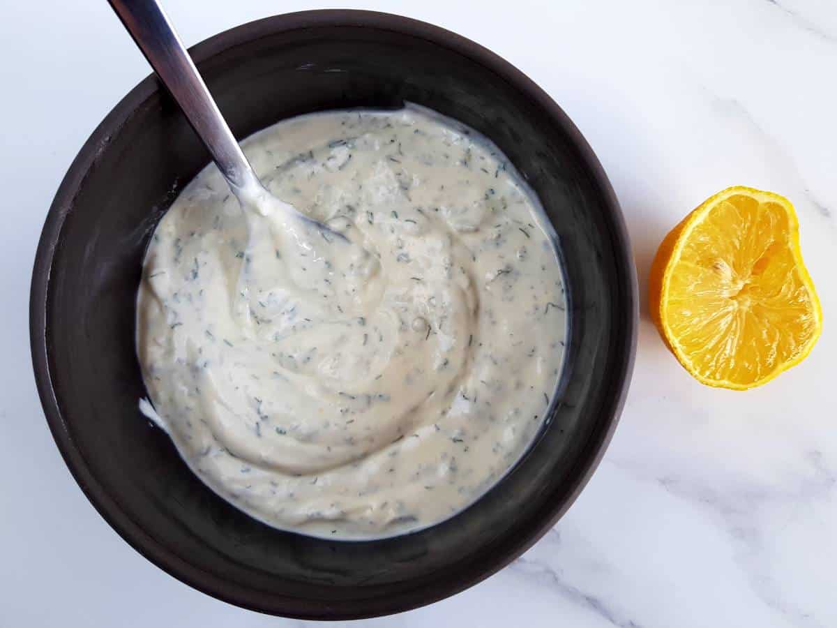Ranch dip in a bowl.