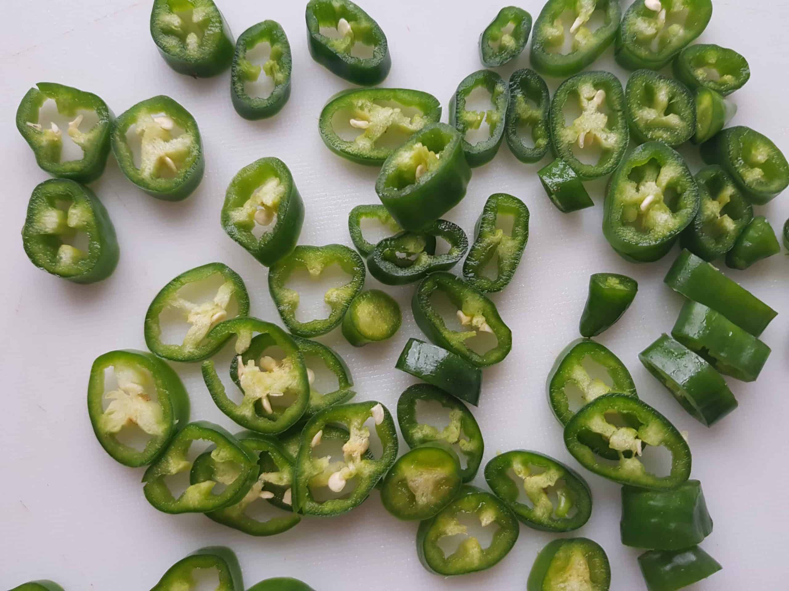 Sliced jalapenos.