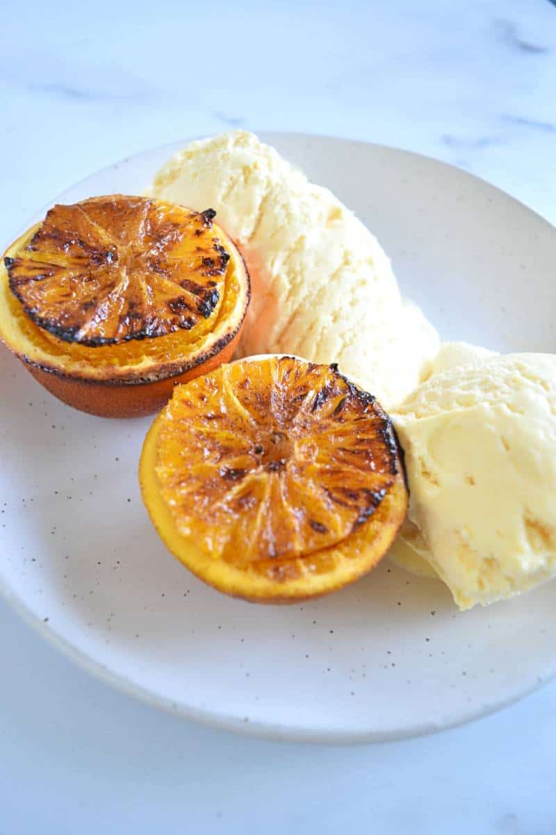 Air fryer oranges with vanilla ice cream.