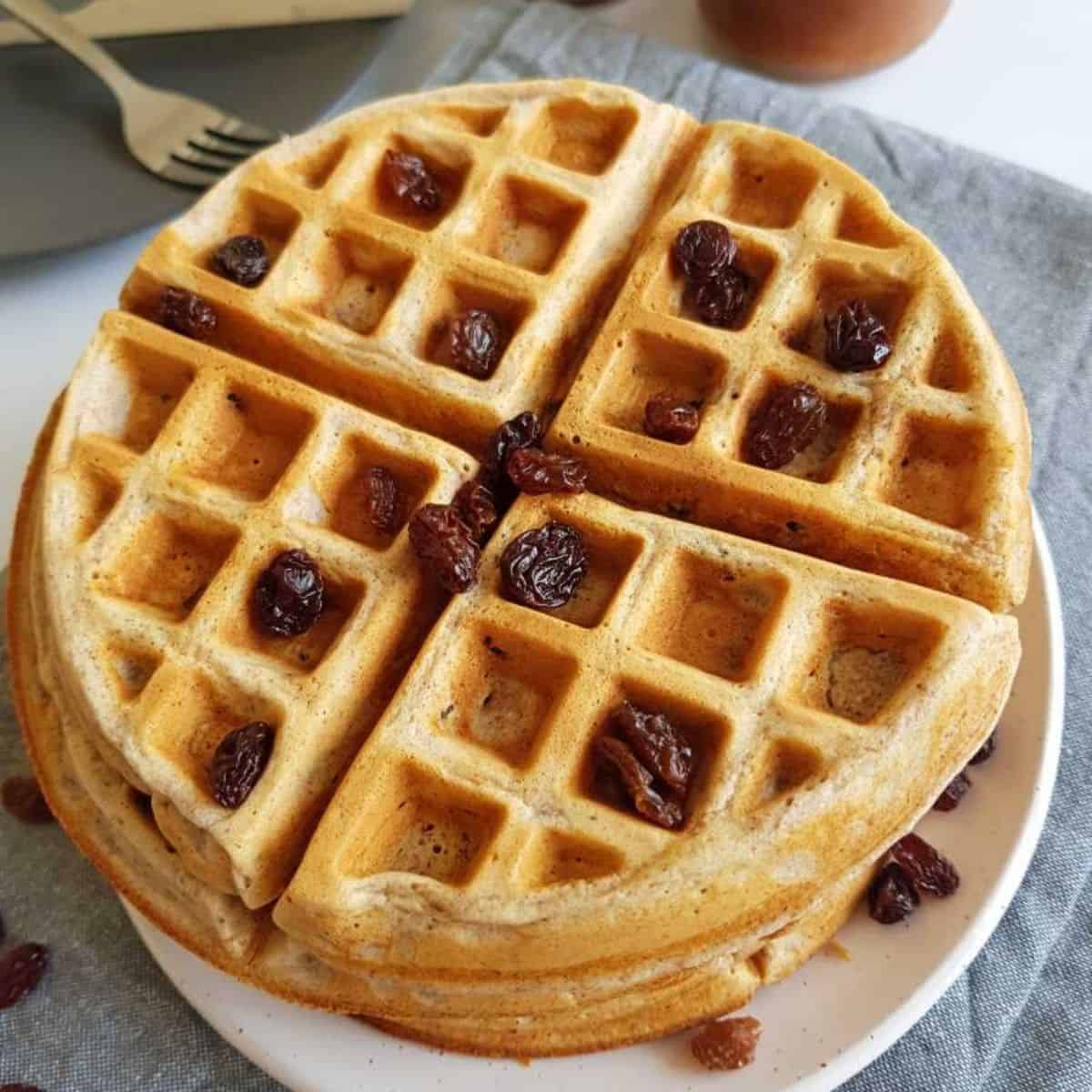 Delicious Cinnamon Raisin Waffles (Whole Wheat) Hint of Healthy