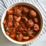 Crockpot meatball stew in a bowl.