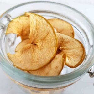 Apple chips in a jar.