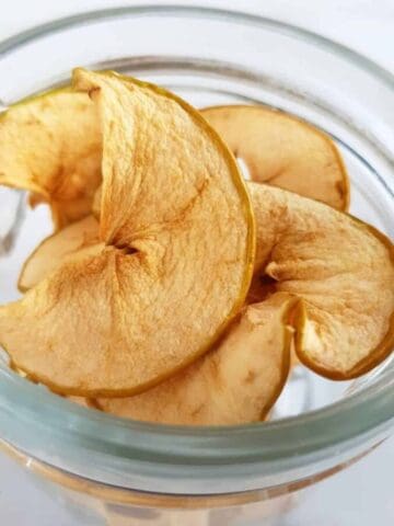 Apple chips in a jar.