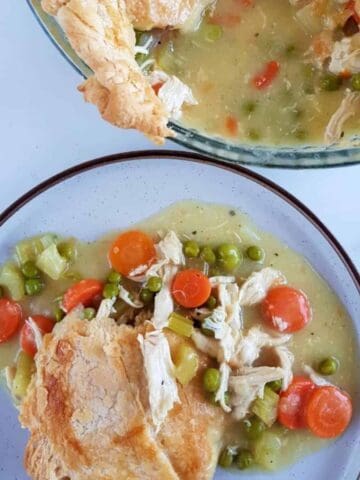 Healthy dairy free chicken pot pie on a plate.