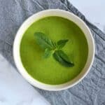 Pea soup with mint in a bowl.