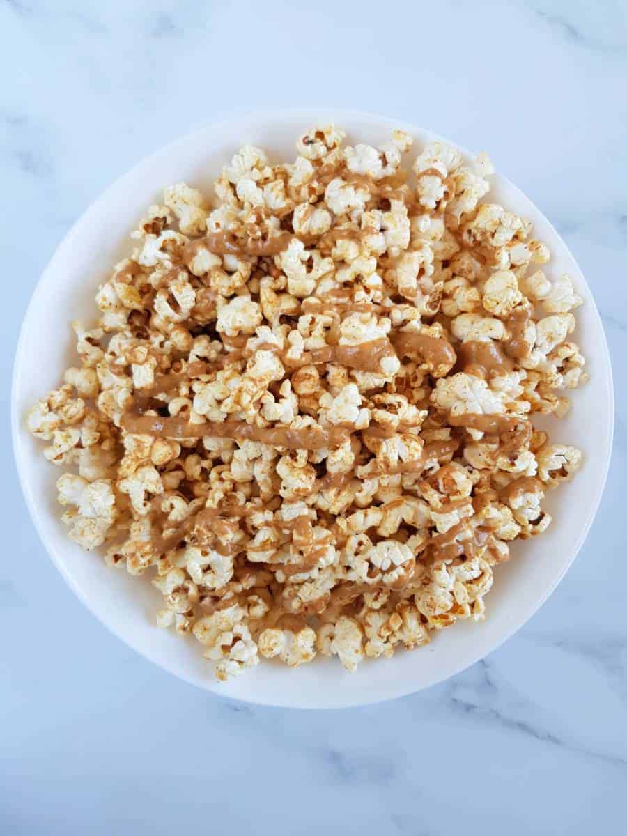 Peanut butter popcorn in a bowl.