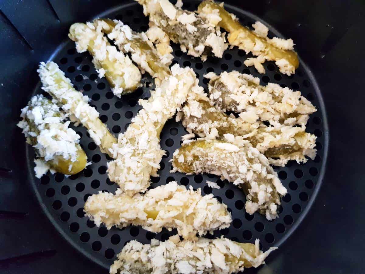 Breaded pickles in air fryer.