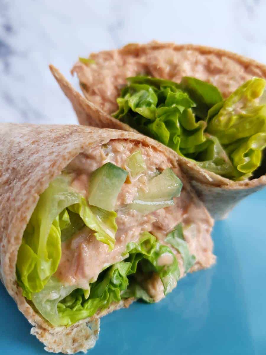 Greek yogurt tuna wrap with sriracha.