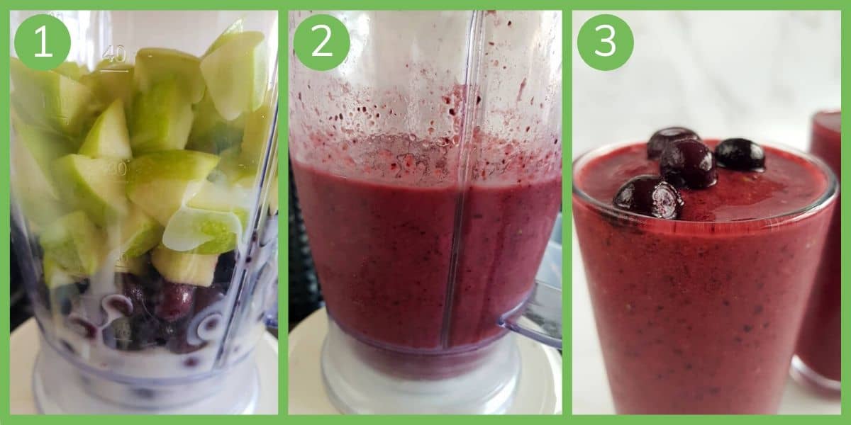 Infographic showing how to make blueberry apple smoothie.