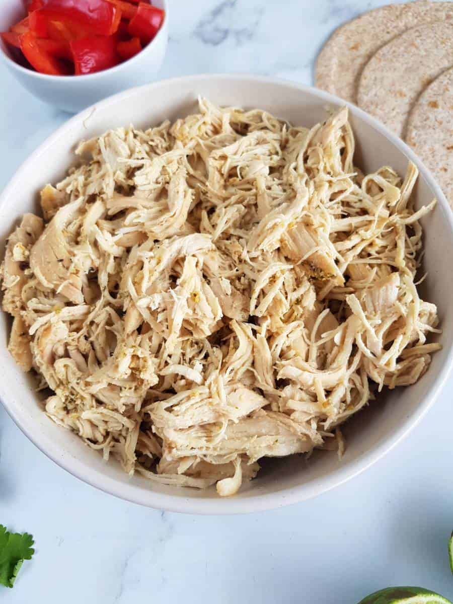 Mojo shredded chicken in a bowl.