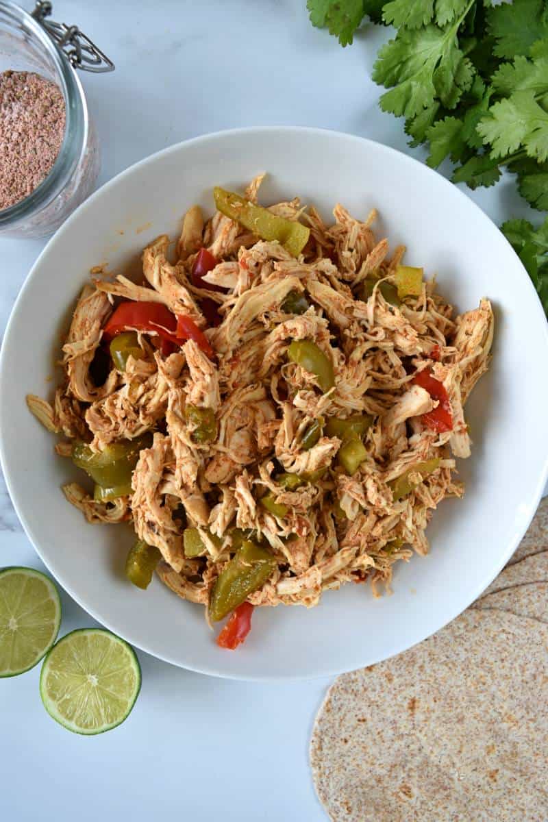 Pulled chicken and peppers.