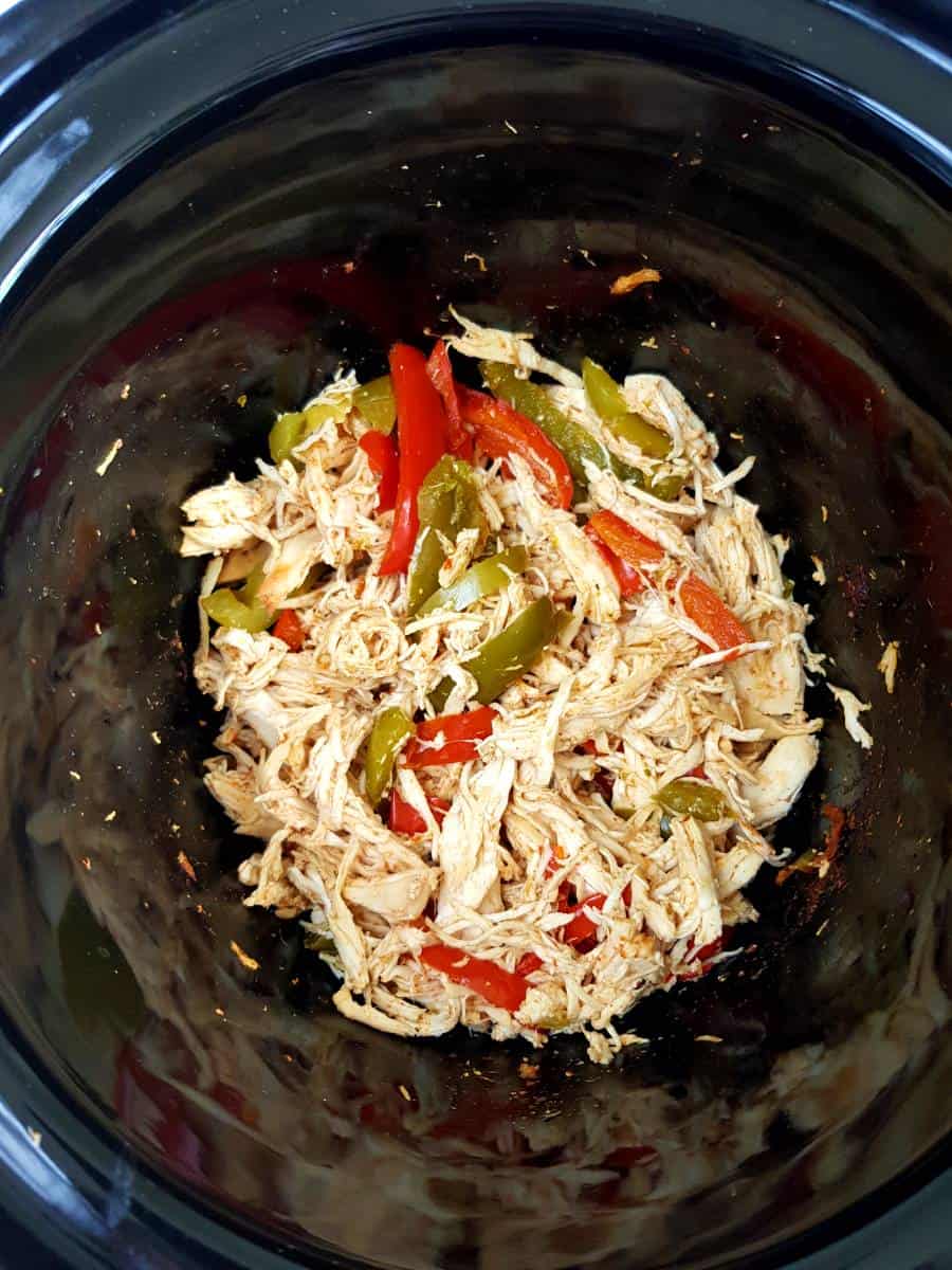 Shredded fajitas in slow cooker.