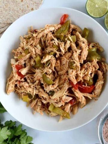 Slow cooker fajita chicken in a bowl.