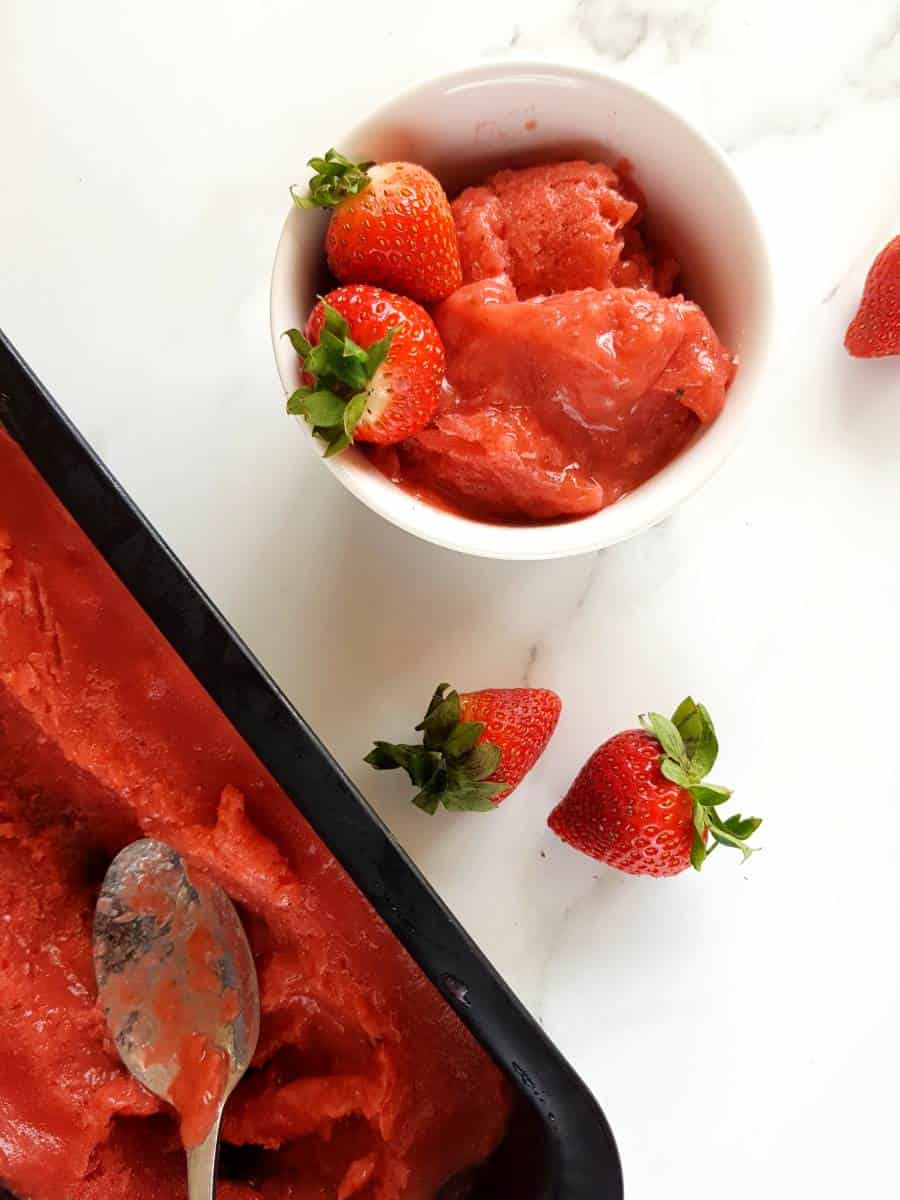 Strawberry and rhubarb sorbet.