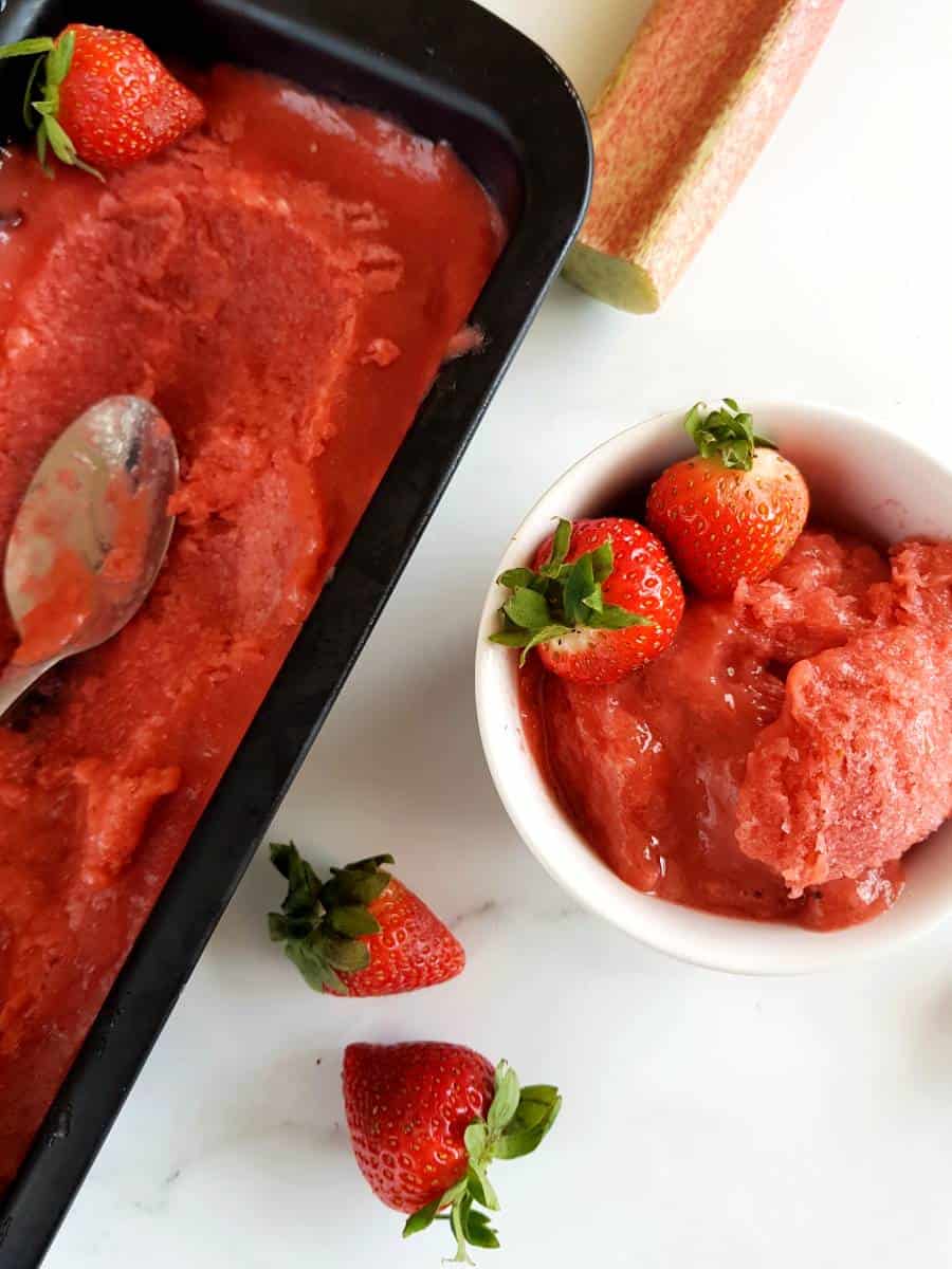 Strawberry rhubarb sorbet.