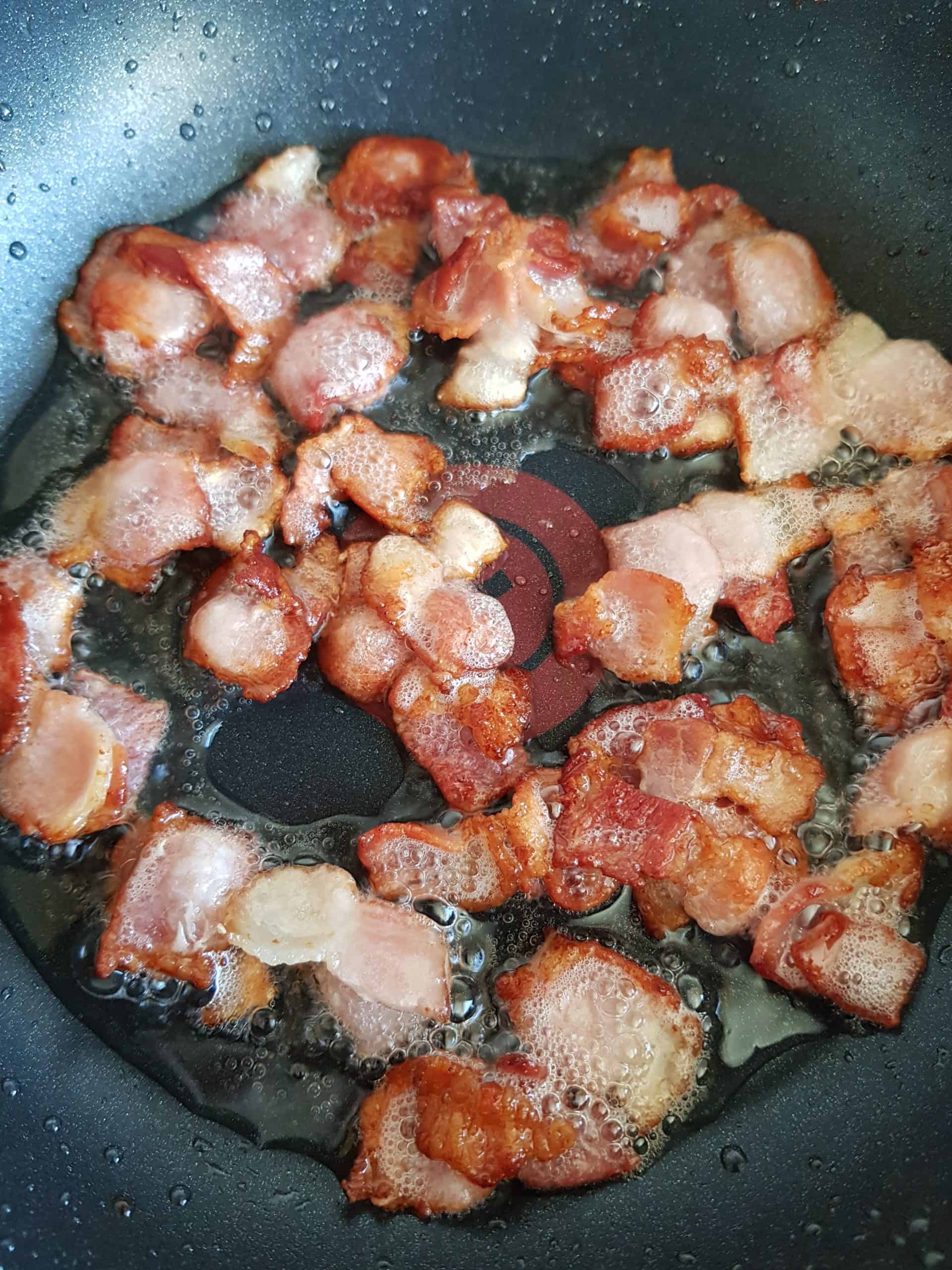 bacon in pan.
