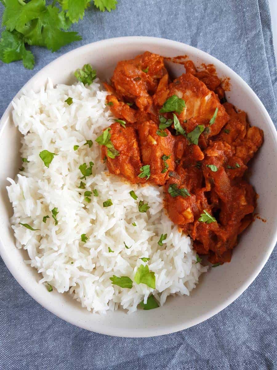 Basa curry with rice.