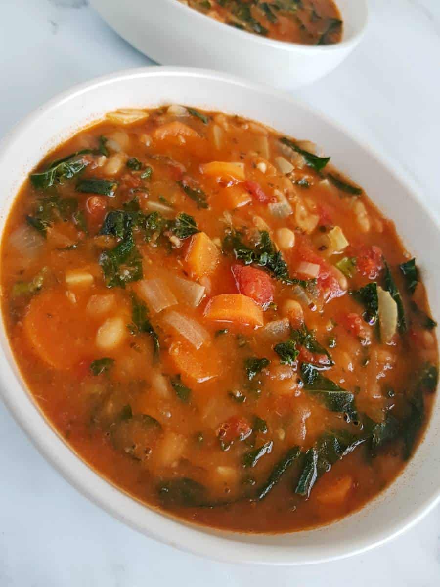 Bean carrot tomato and kale soup.